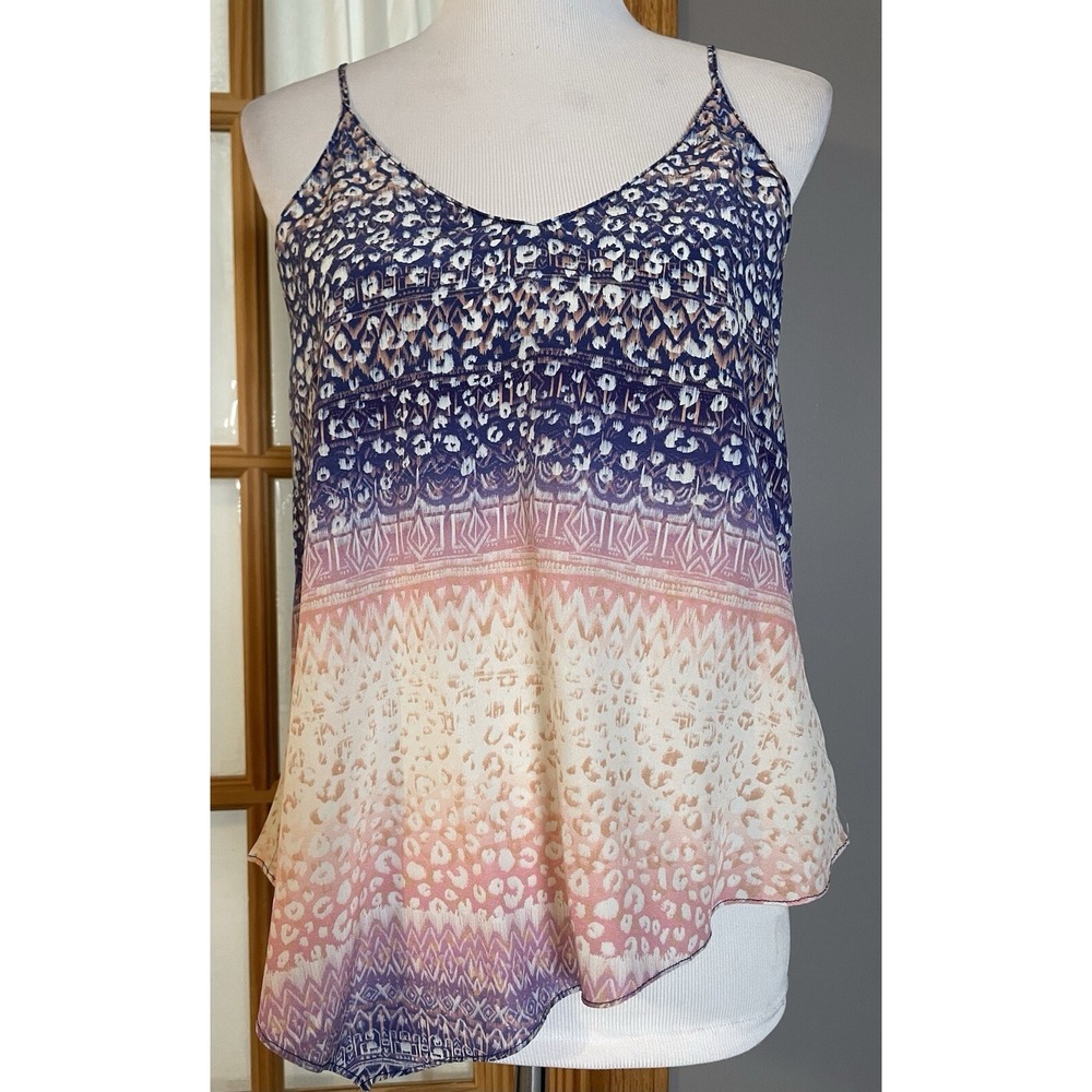 Y2K Rory Beca Silk Tank Top Sz M Cami Spaghetti Strap Asymmetric Clubwear City